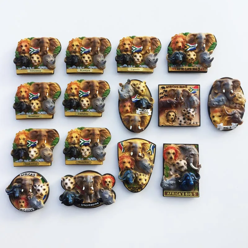 

QIQIPP Африка, Кения, Танзания, Намибия, креативные декоративные ремесла с пятью головами животных, наклейки на холодильник