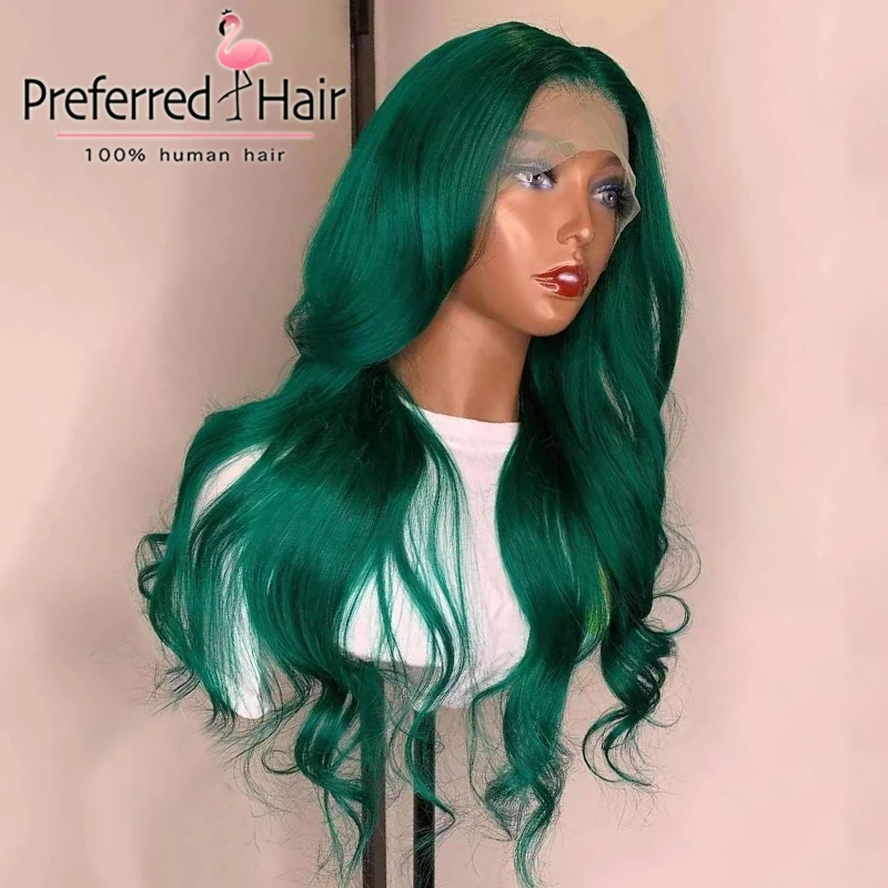 Preferred13x4 Remy Омбре кружевной передний парик предварительно выщипанные волнистые кружевные передние парики бразильские кружевные передние человеческие волосы парики для черных женщин - Цвет: green