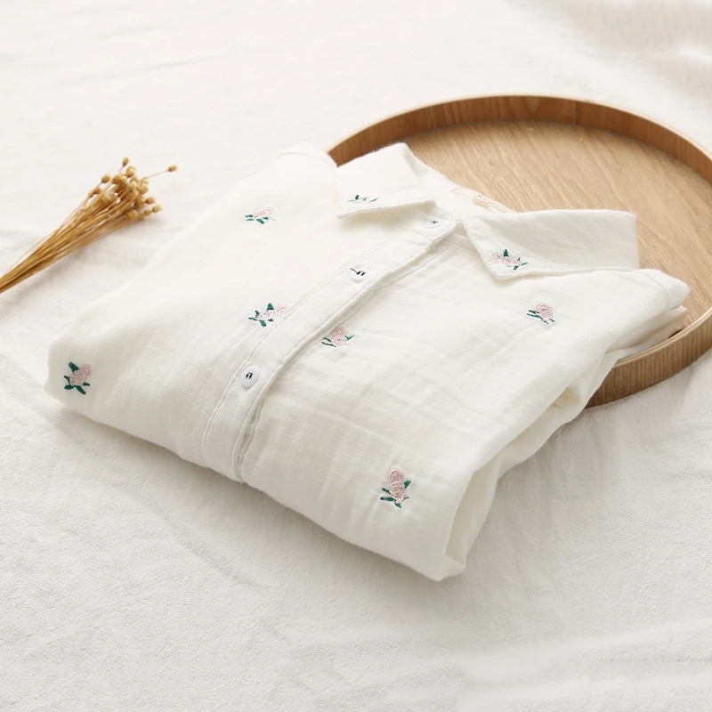 Летняя Новинка 2020 женская блузка из 100% хлопка белая тонкая рубашка с вышивкой