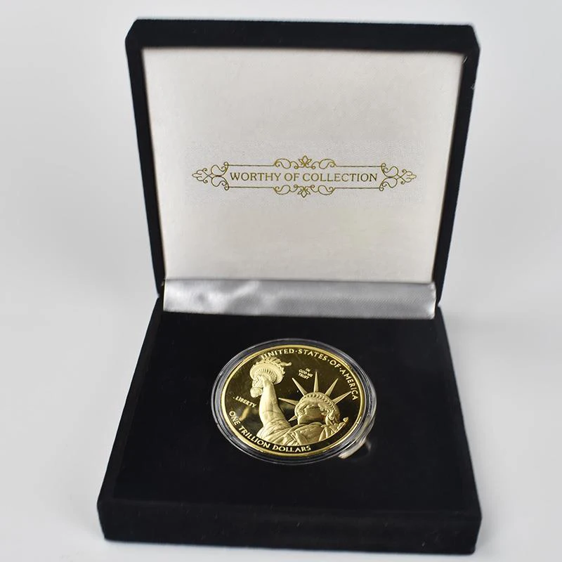 gold gift box Золотые монеты 1 триллион долларов позолоченные монеты США коллекция металлическая монета с черным бархатом Подарочная коробка металлический памятный подарок - Цвет: gold gift box