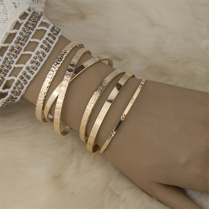 

6pcs/Set Adjustable Gold Plated Charm Bracelets for Women Girls Love Letter Print Metal Bangle h bracelet Daily Party Jewelry