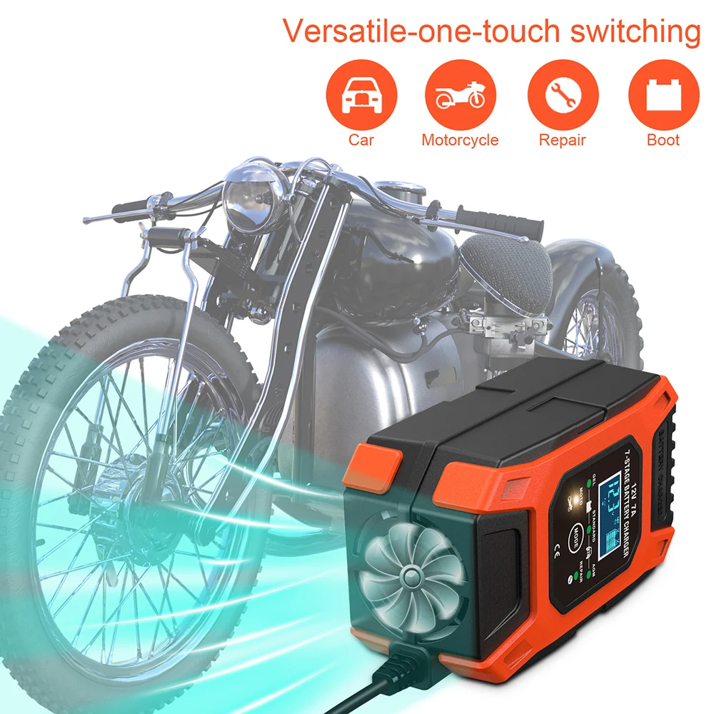foxsur battery charger 12v 7 amp charger for cars7 stage automatic smart motorcycle charger for lead acid agm gel sal wet free global shipping