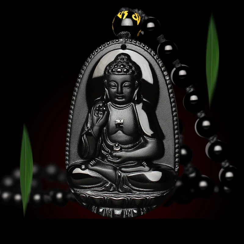 Модное ожерелье Будды из натурального обсидиана для мужчин и женщин драгоценное