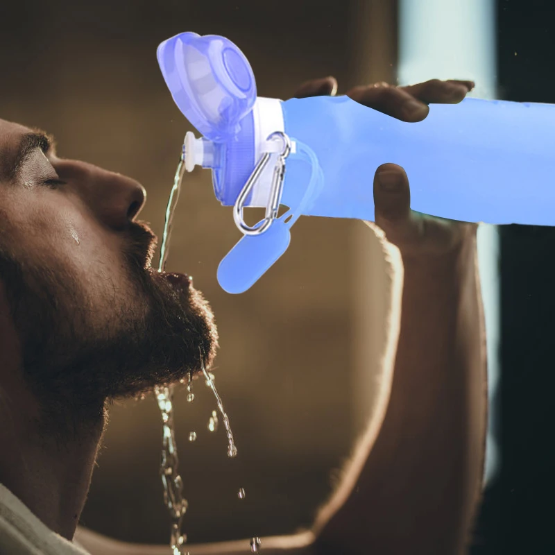 Складные силиконовые бутылки для воды 400 мл с крючком защита от утечки без бпа