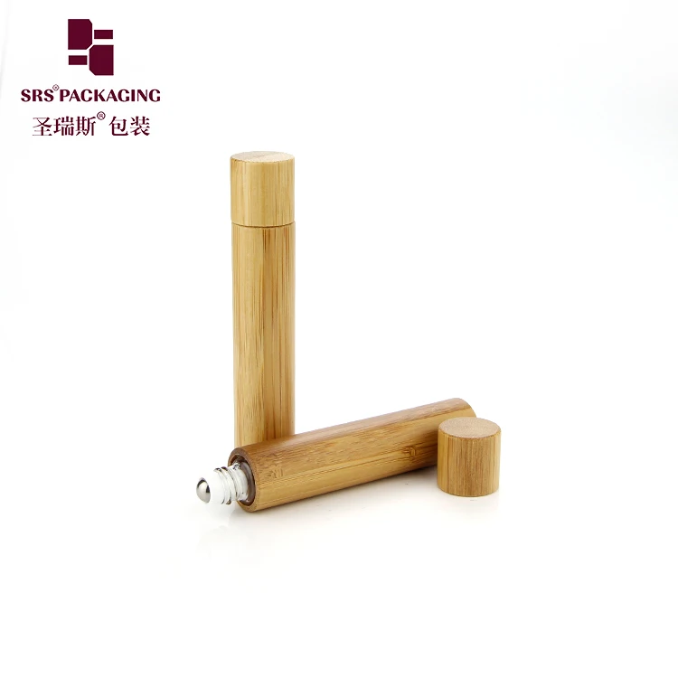 Eco friendly 8ml 10ml cylinder clear perfume oil roll on vials essential oil bamboo glass roller ball bottles with caps