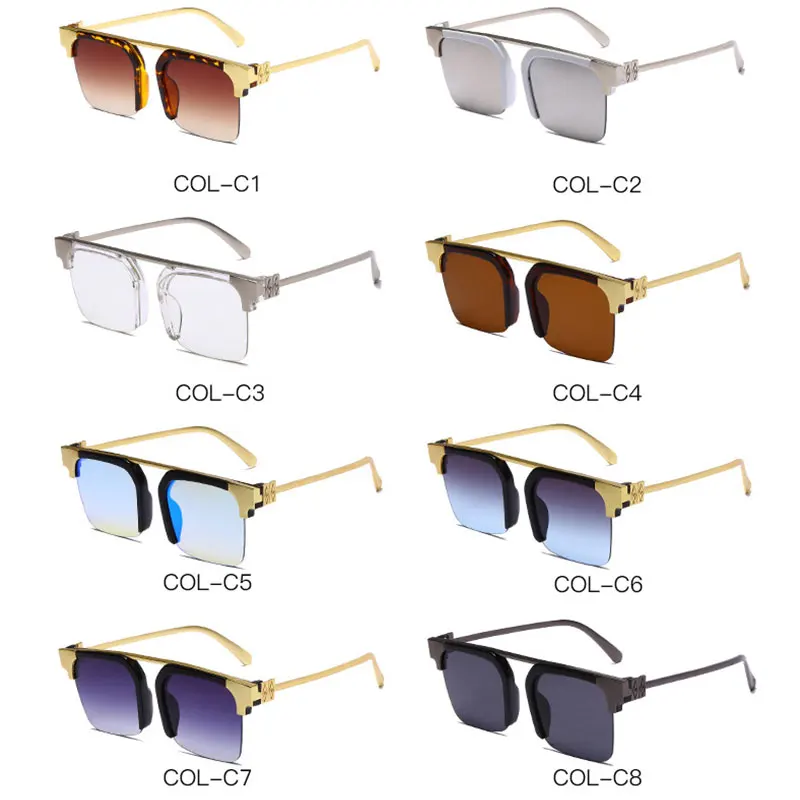 

HBK Vintage Big Frame Square Sunglasses For Men Women Metal Transparent Blue Gradient Sun Glasses Brown Fashion Outdoors UV400