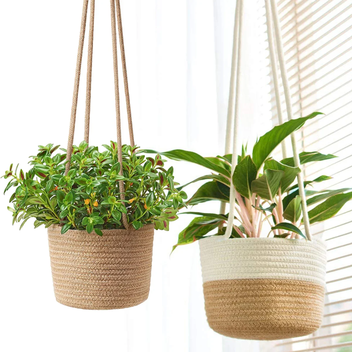 

1 Pcs Indoor Hanging Flowerpot Woven Plant Basket Cotton Hemp Rope Flowerpot Home Decoration Storage Basket Storage Baskets