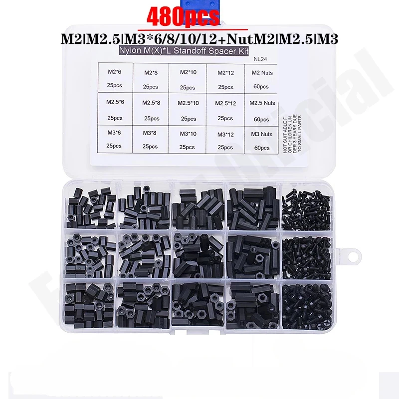 

480Pcs/set M2 M2.5 M3 Hex Nylon Standoff Spacer Column For PCB Motherboard Fixed Plastic Spacing Screws Set NL24