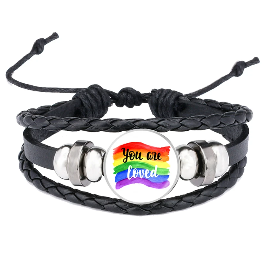 ЛГБТ Би Прайд браслеты гей кожаные Кнопки для браслета Кнопка Браслеты стекло