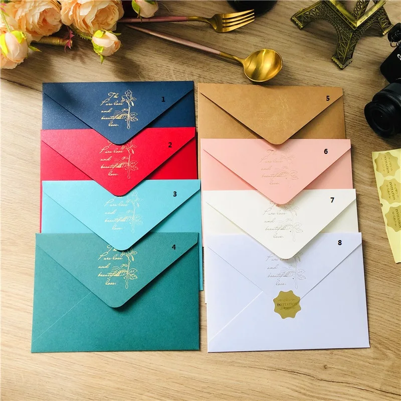 

25 pcs Gold Foil Wedding Invitation Cards Envelopes for 5x7 inch Wedding Cards with Gold Seals Mailing Envelope