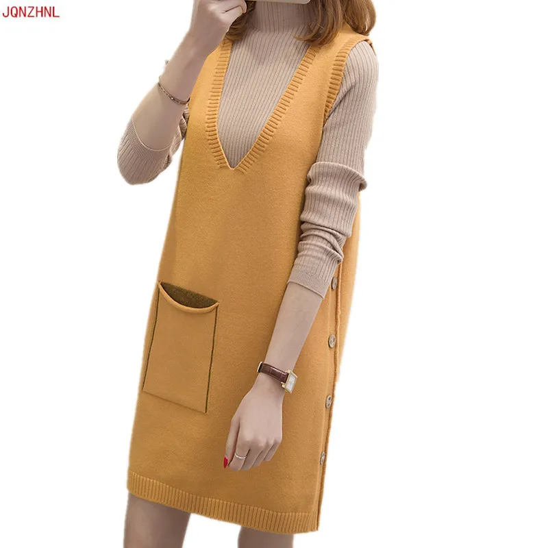 Модный свитер из двух частей для осени и зимы женское новое длинное платье жилет