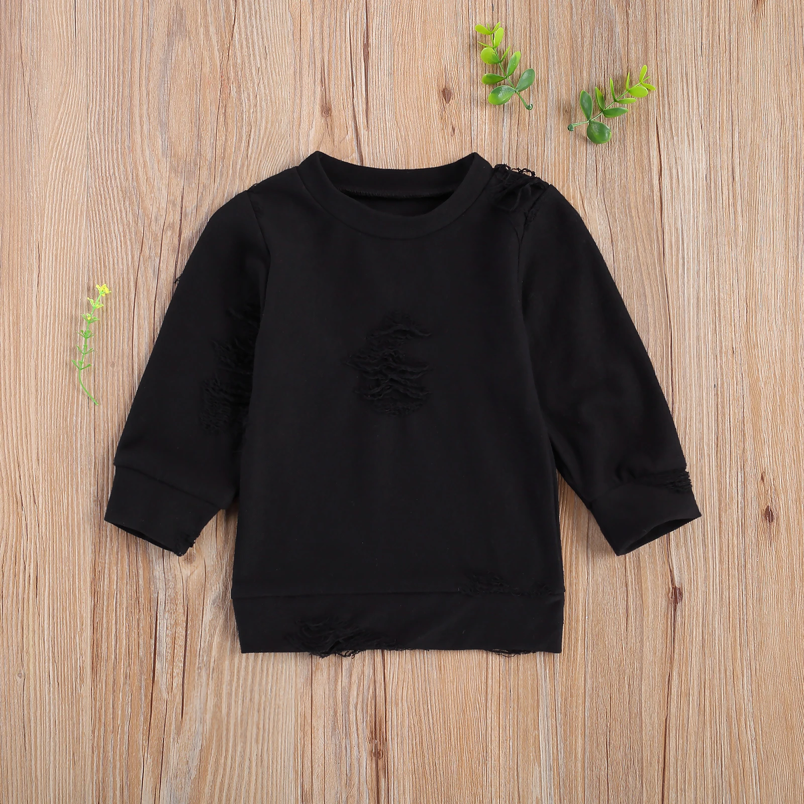 Kids Ripped Pullover Fashion Solid Color Round Neck Long Sleeve Blouse Top for Boys Girls Retro Tops Red/Black 3M-4Y Sweatshirts