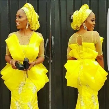 Aso Ebi желтое платье для выпускного вечера с оборками женское прозрачное вечернее
