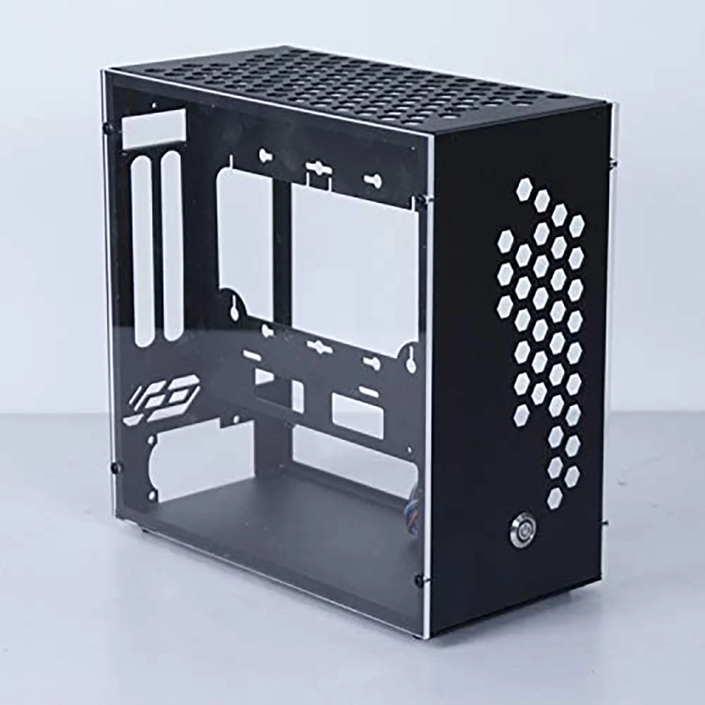 ITX Mid Tower Gaming PC Computer Case Metal Mini Mother Board PC Case Support SFX Power Supply Transparent Acrylic Side Panel