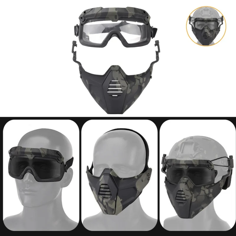 Airsoft mask Shooting games +goggles Camo Half Face Protective Lower Mask Adult Breathable Tactical Mesh glasses | Спорт и