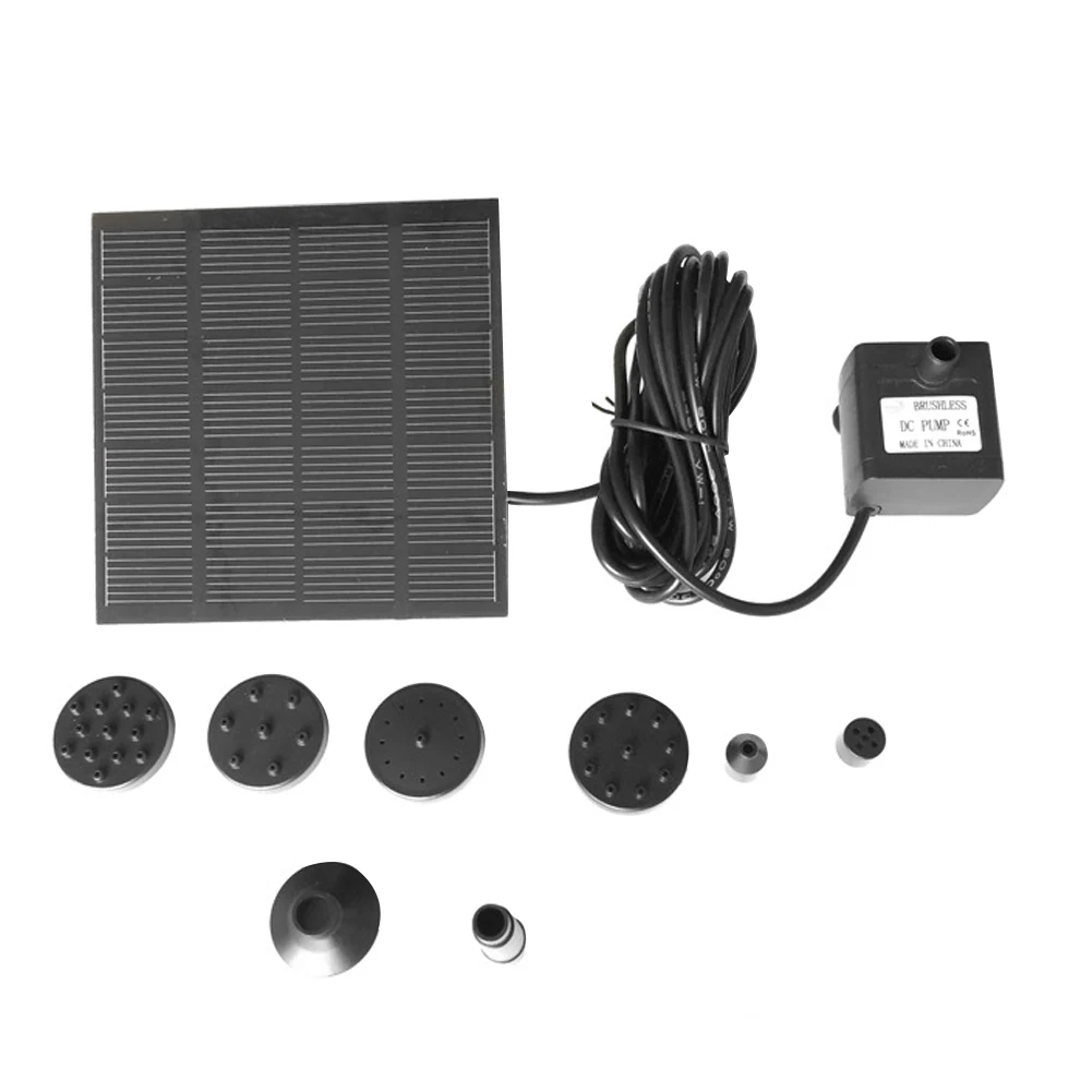 

Solar Panel Powered Fountain Pump Pond Garden Pool Aquarium Water Feature 1.2W/7V With Nozzles Sprinkler Black Water Pump