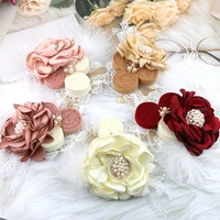 10 pcslot feather flower lace headband with pearl rhinestone knot hair bands silk baby headwear boutique hair accessories