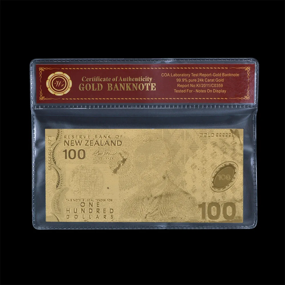 WR Fake Money Bills New Zealand 100 Dollars Gold Plated Banknote with Frame Tickets Prop Money Dropshipping
