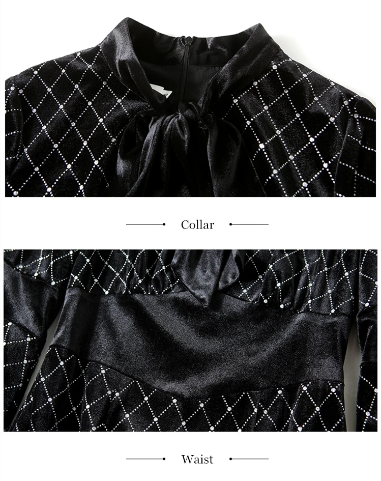 

ZUOMAN Women Winter Elegant Velvet Dress Festa High Quality Vintage Pencil Party Robe Femme Plaid Designer Black Vestidos