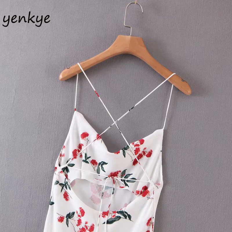 Женское элегантное платье с цветочным принтом на тонких бретельках сексуальное