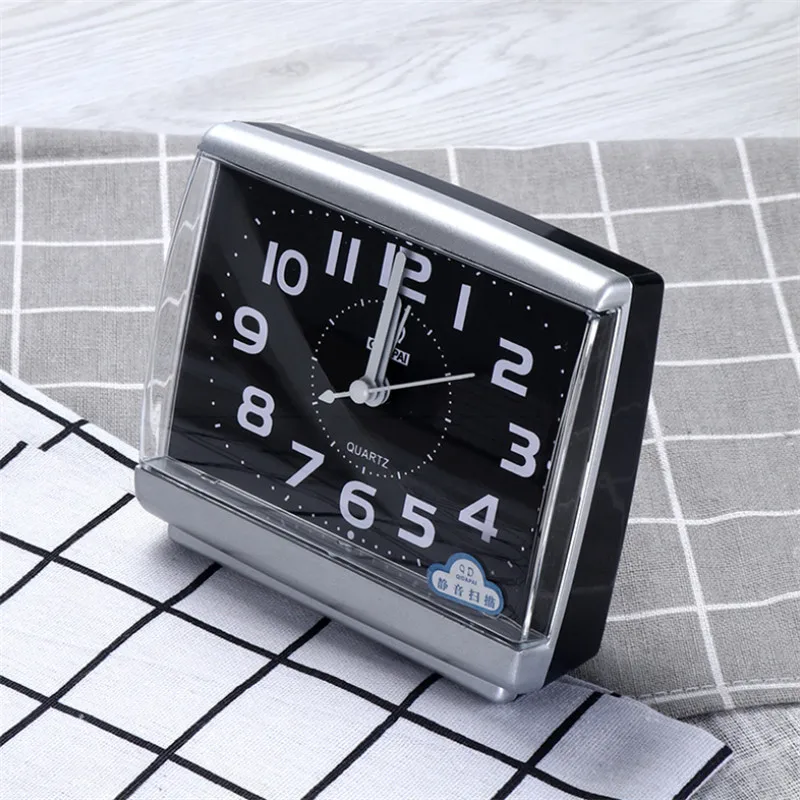 Modern Square Black/White Alarm Clock Bedroom Office Desktop Clocks Beside Student Plastic Silent Sweeping Small Table | Дом и сад