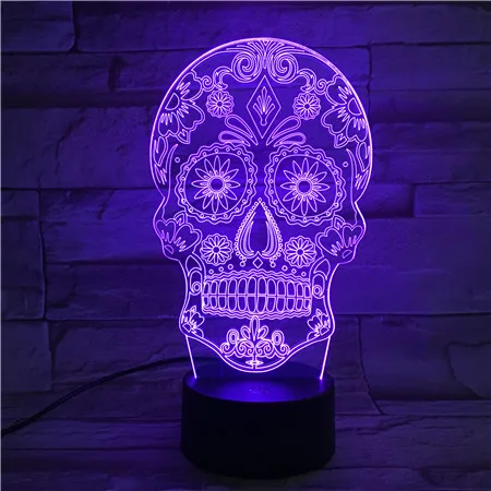 3D Lamp The Skull 7 Color with Remote Colorful Present for Children Bright Base Touch Sensor Led Night Light Hologram | Лампы и