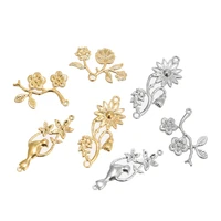 20pcslot stainless steel gold tone flower leaf charms pendents connectors for diy jewelry making necklaces findings new