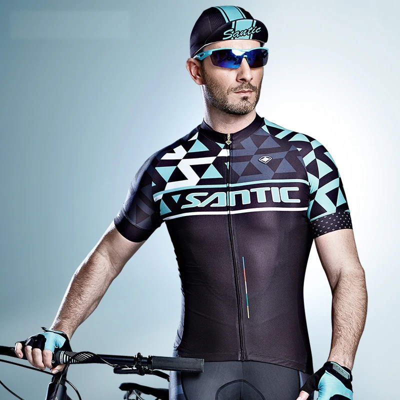 Santic Men Cycling Short Jersey Pro Fit SANTIC N-FEEL Antislip Sleeve Cuff Road Bike MTB Clothings C02119 | Спорт и развлечения