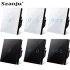 Сенсорный выключатель Szaoju европейского стандарта, Светодиодная панель, настенная лампа, сенсорные выключатели света, AC100-240V закаленное Хрустальное стекло, 123 кнопочный переключатель