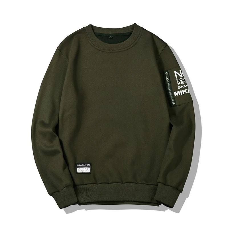 Мужская толстовка с буквенным принтом длинным рукавом без капюшона зеленая