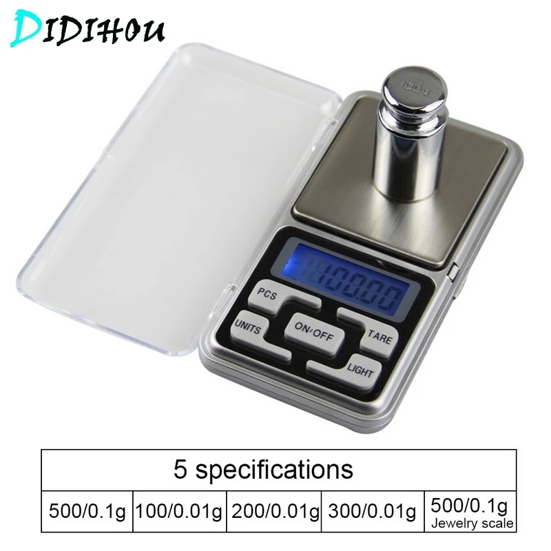 1 шт Мини цифровые весы 100/200/300/500g 0 01/0 г Высокая точность Подсветка Электрический