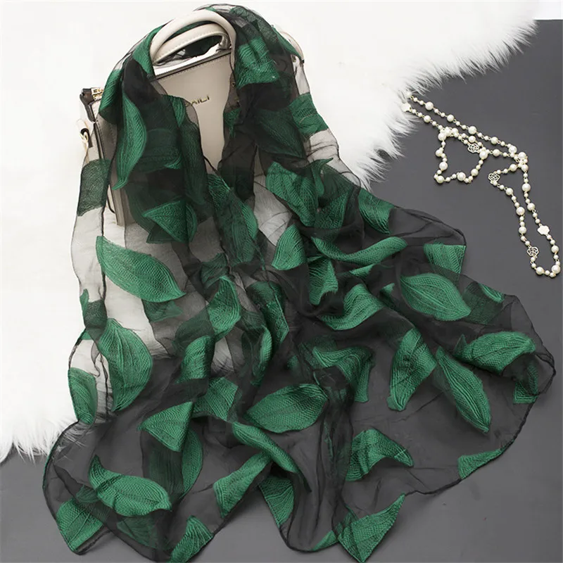 

2019 silk scarf women summer breeze lightweight sheer shawls and wraps bandana beach organza gauze lace hollow scarfs fo ladies