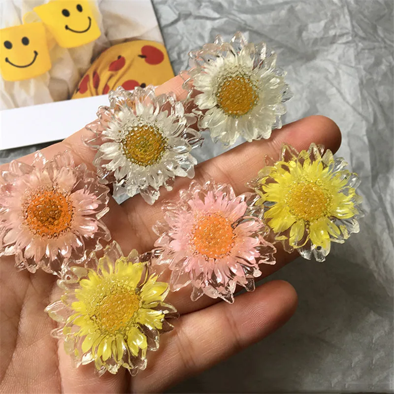 Базовые серьги с крупными прозрачными маргаритками 5 шт. 35 мм фурнитура плоским