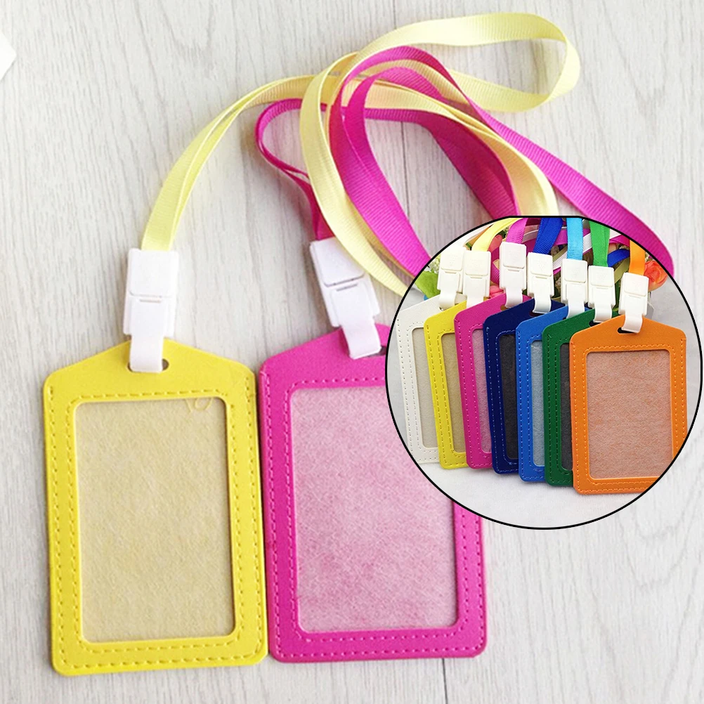 

1PCS Women Men PU Bank Card Neck Strap Card Bus ID Holders Identity Badge With Lanyard Candy Colors Name Credit Card Holders