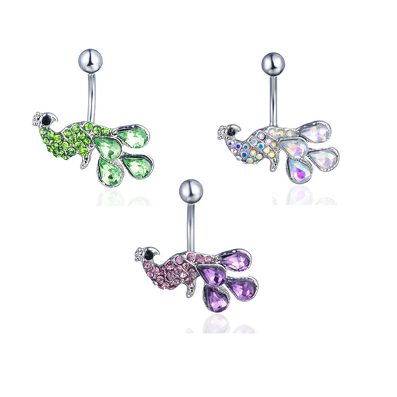 

Новый пирсинг из медицинской нержавеющей стали и инкрустированный бриллиантами пупок, гвоздь, животное, павлин, пупочное кольцо