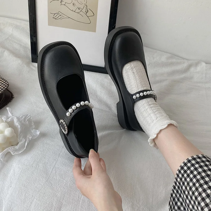 

Soft Shoes Woman Flats Square Toe Casual Female Sneakers Oxfords British Style Shallow Mouth Dress New Leather Summer Preppy Sol