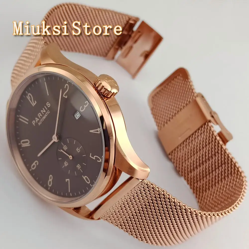 Мужские механические часы Parnis 41 мм роскошные цвета розового золота Циферблат