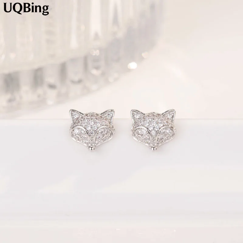 

100% 925 Sterling Silver Cubic Zirconia Fox Stud Earrings Pure 925 Silver Cut Animal Earrings Brincos Pendientes de plata