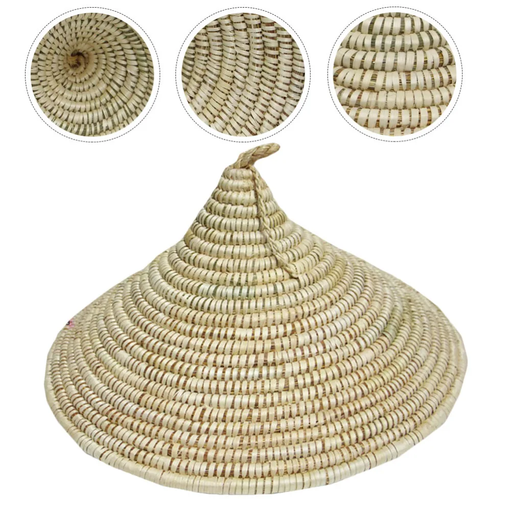 

1Pc Straw Weaving Pot Cover Home Straw Weaving Lampshade Room Ornament (Beige)