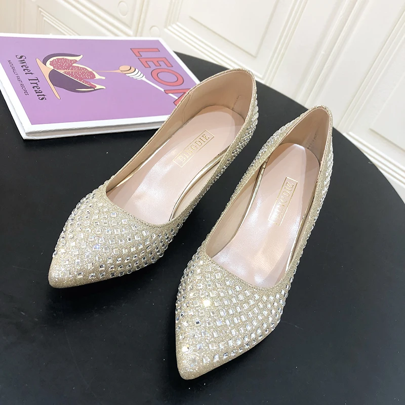 

Rimocy Luxury Crystal Gold Silver Wedding Shoes Woman Sexy Pointed Toe Thin High Heels Women Fashion Glittering Party Shoes