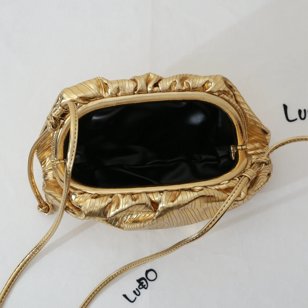 

Brand Women's Cloud Bag Retro Underarm Bag Luxury Gold Glitter Laser Tote Bag Pleated Dumpling Designer Handbag Clutch K1981