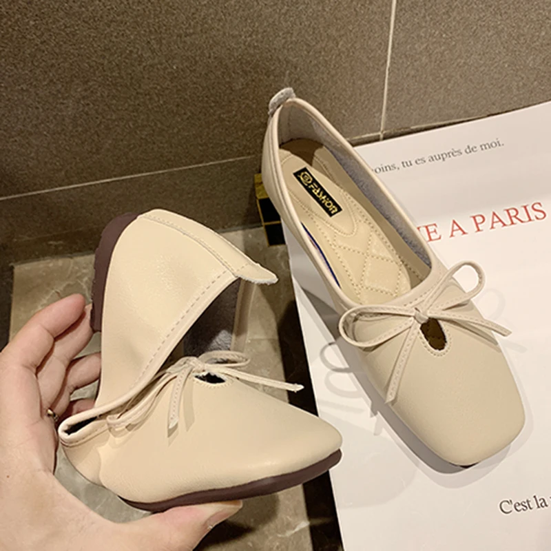 Rimocy/Повседневные балетки на плоской подошве с квадратным носком и бантом Женские