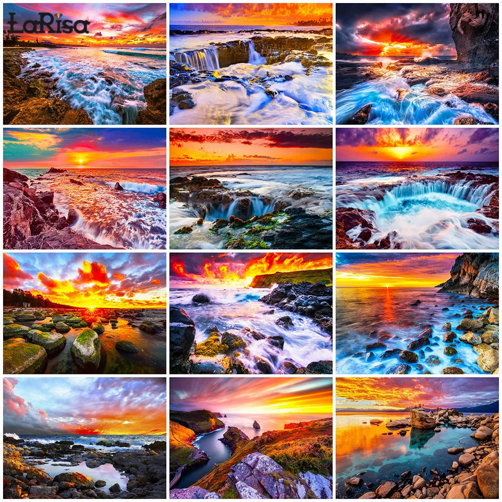 Морской закат Алмазная вышивка 5D DIY алмазная живопись Four Seasons мозаика полный