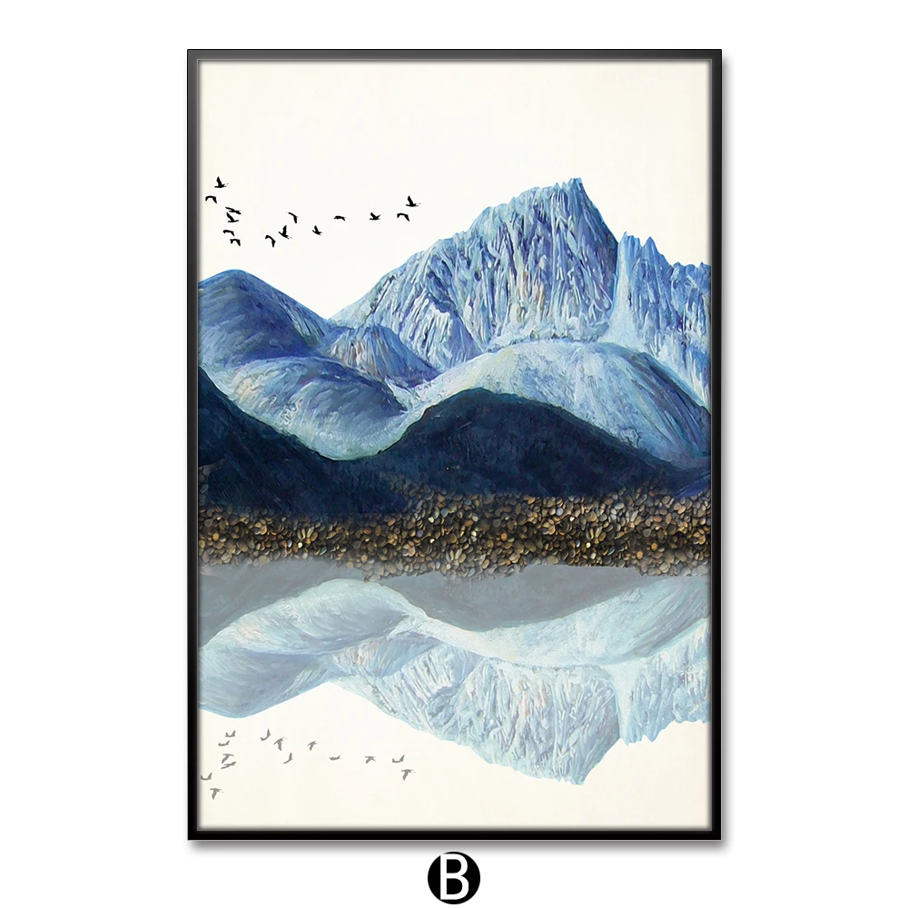 Современное минималистичное настенное искусство холст с синими горами
