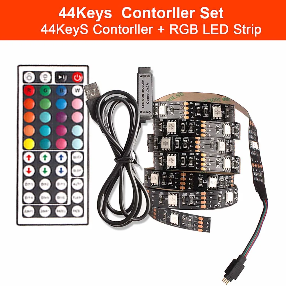 5050 44key Remote RGB лента USB Светодиодная лента светильник 5050 USB Tira Fita светодиодный светильник DC 5 В Гибкая неоновая RGB лента ТВ ПОДСВЕТКА фоновый светильник ing пульт дистанционного управления - Испускаемый цвет: 5050 44key Remote