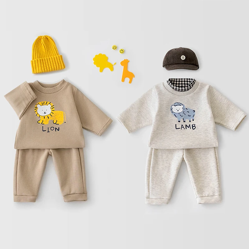 

Newborn Baby Boy Girls Clothing Animal Printed Cotton Skin Friendly Sweater Top + Pants 2pcs Casual Set Infant Pullover Set