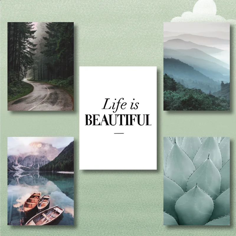 Conisi Северный Озеро Лодка лес постер скандинавский природный пейзаж настенная