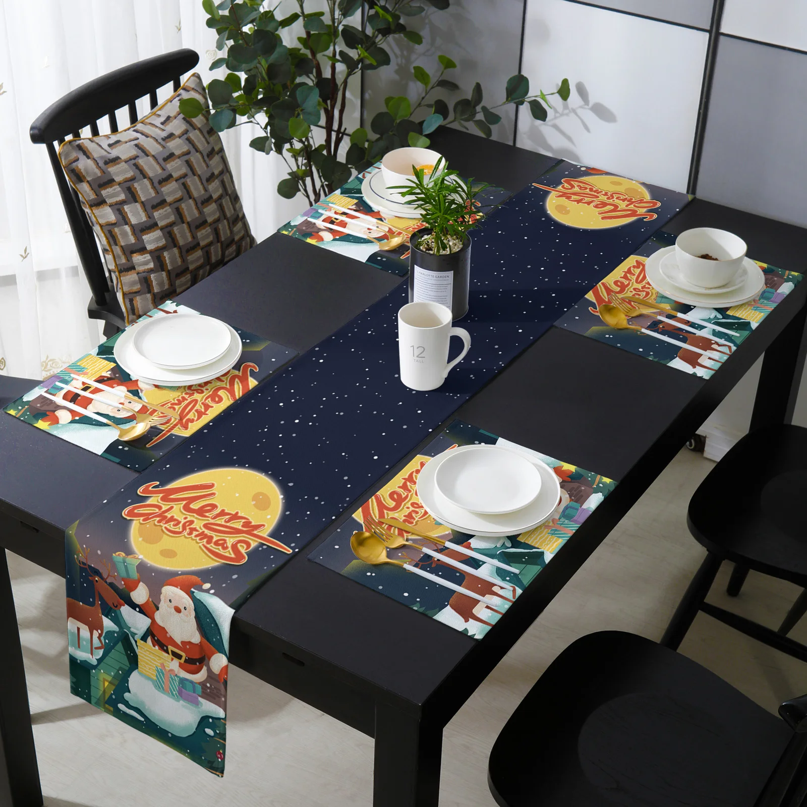 

Рождественский Санта и олень Подарочная настольная дорожка, роскошный набор, свадебная настольная дорожка, скатерть для журнального столи...