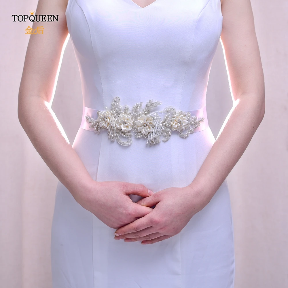 TOPQUEEN Luxury Bridal Belt for Brides White Flower Maternity Sash Bride Accessory Pearl Belts Women Ivory S346 | Свадьбы и