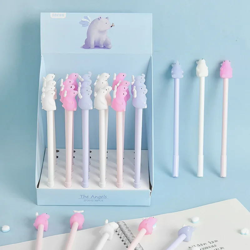 

36 шт./лот, мультяшная гелевая ручка Polar Bear, милая фирменная ручка 0,5 мм, рекламный подарок, канцелярские принадлежности для школы